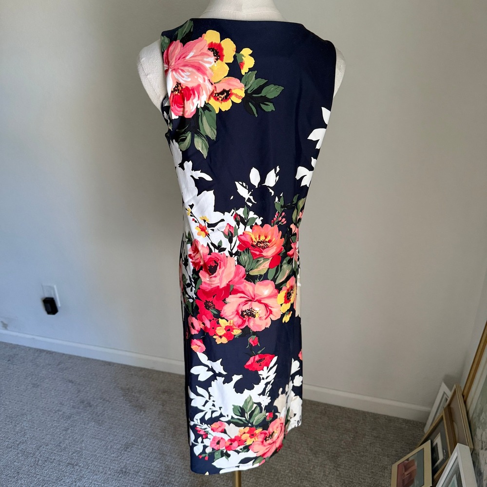 Charter Club Floral Dress Women's Medium Sleeveless Midi Navy Pink Red Flowers - Picture 4 of 6